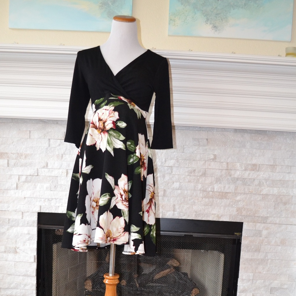 Black Top Floral Maternity Dress